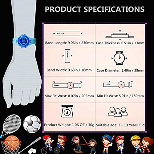 Boys Girls Digital Watches,Colorful LED 50M Waterproof Age 7-10 10-15 with Alarm Stopwatch Wristwatch Gift for Kids