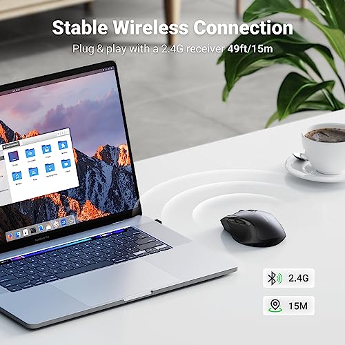 UGREEN Wireless Mouse, 2.4G Ergonomic Optical Mouse, 4000 DPI, 5 DPI Adjustable, 5 Buttons, Silent Click USB Computer Mice for Laptop, PC, Chromebook, Notebook, 15M Wireless Connection Mice Black