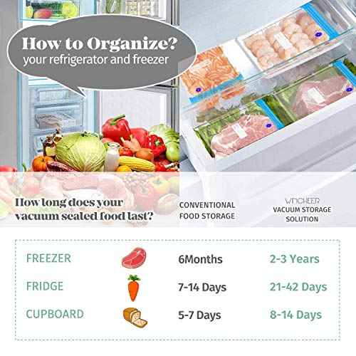 WinCheer Electric Food Vacuum Sealer with 20PC Reusable Storage Bags, Sous Vide Machine Kit for Anova, Joule Food Cookers Air Pump with 4 Sealing Clips & 4 Sous Vide Clips (20 Pack Storage Bags)