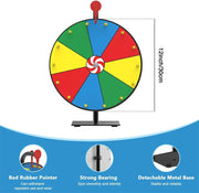 12 Inch Prize Wheel Spinning Game - Carnival Spinner Wheel for Prizes, Fortune Wheel Spinner with Stand, Ruleta de Premios with Dry Erase Marker and Eraser, 10 Options