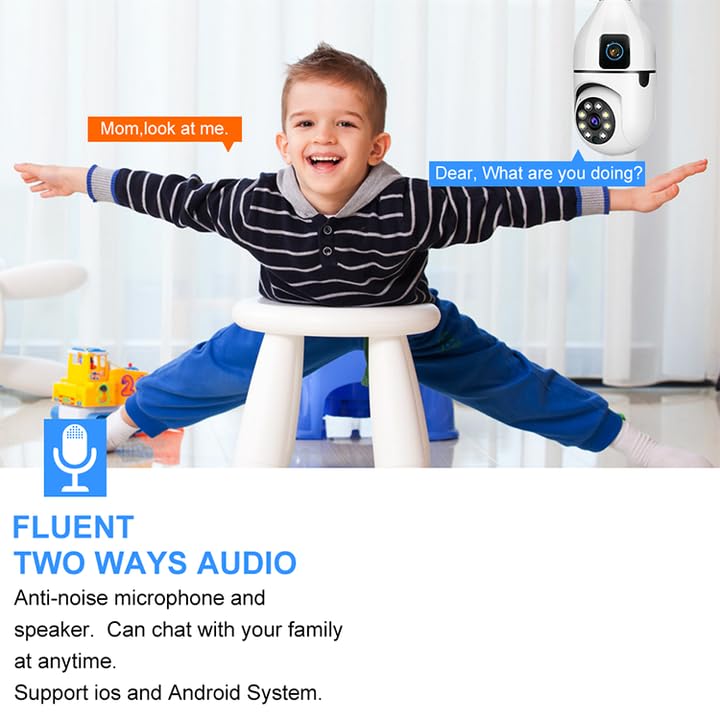 Dual WIFI Light Bulb Security Camera - 360° WiFi CCTV Camera for Home - 1440P HD Night Vision, Motion Detection-Two-Way Audio, Auto-Tracking - Light Socket Security Camera - Easy Setup & Remote View