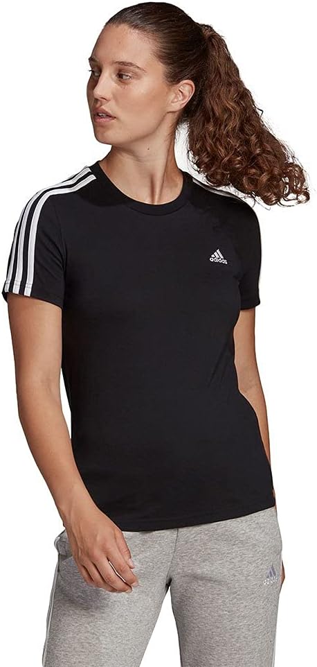 womens Essentials Slim 3-Stripes T-Shirt - Black/White