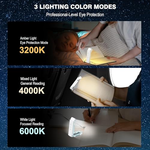 Exrp Reading Light, Book Lights for Reading in Bed, Rechargeable Reading Lamp with 2 Timing Modes, 3 Color Modes & 5 Brightness Dimmable, Great Gifts for Kids, Nighttime Readers, AND-55