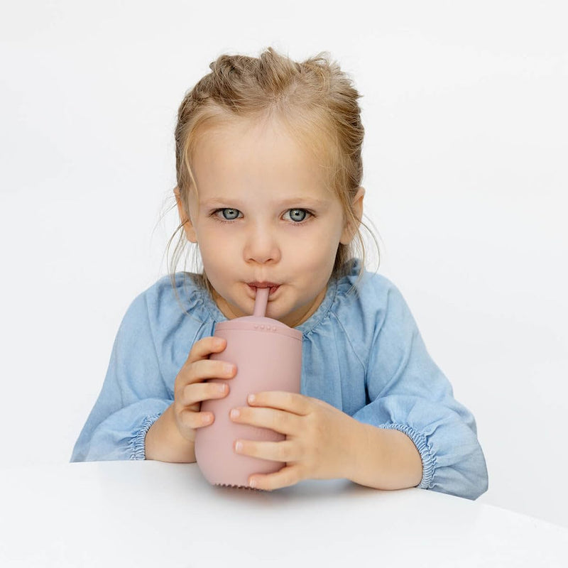 ezpz Mini Cup + Straw Training System - 100% Silicone Training Sippy Cup for Infants + Toddlers - Designed by a Pediatric Feeding Specialist (Blush)