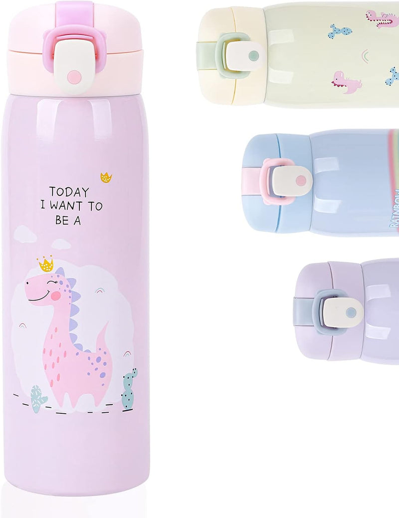 Kids Water Bottles, Kids Stainless Steel Water Bottle BPA-Free, Leak Proof Insulated Water Bottles for Boys and Girls, Reusable Metal Water Bottles-Keep 12 Hours Hot & 24 Hours Cold (PINK-500ML) - PINK-500ML