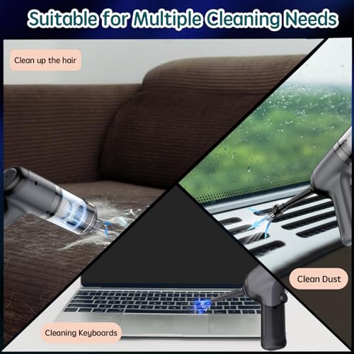Kaihery Car Vacuum Cleaner, 8000PA Vacuum Vleaner with Strong Suction Power, 2 In 1 Vacuum & Air Duster, USB Charge, Portable Mini Cordless Handheld Vacuum Cleaner for Car, Home, Office, Pet