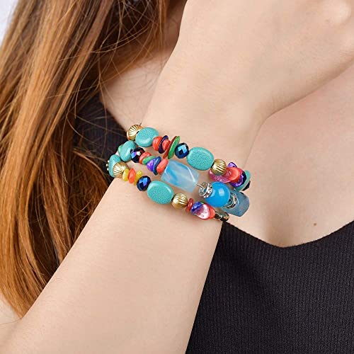SYOSI Multilayer Irregular Agate Beads Charm Bracelets for Women Vintage Jade Colored Stone Man Bracelets Yoga Bangles Ethnic Jewelry