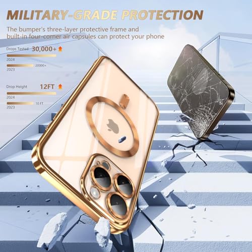 XIEHUZA Magnetic Case for iPhone 16 Pro Max Case Clear Compatible with MagSafe Built-in Camera Lens Protector Soft Slim Shockproof Phone Case Cover for iPhone 16 Pro Max 6.9" (Gold)