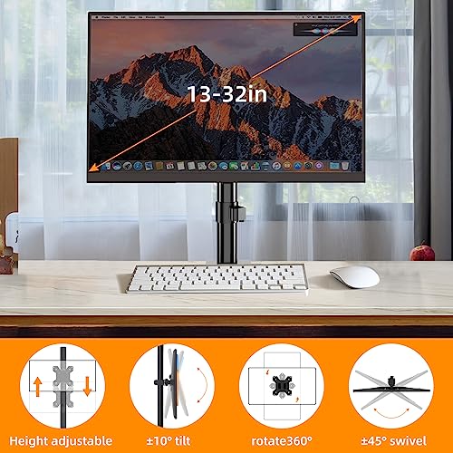Pholiten Monitor Mount for 13-32 Inch Screens up to 10 kg, Adjustable Monitor Mount, Screen Mount Tilting, Swivelling, Swivelling, VESA 75 x 75 mm/100 x 100 mm