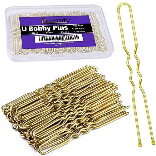 PREMIFY U Shaped Hair Pins, Pack Of 120 Bobby Pins Bun Hair Pins, Blonde Hair Grips, Hair Pin for Women, Wedding Bridal Blonde color Hairpins in Plastic Box