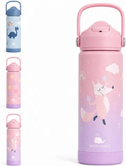 18oz Kids Water Bottle Stainless Steel with Straw Leak Proof Water Bottle for Kids School BPA-Free Blue Toddler Bottle with Silicone Base Insulated Water Bottle for Boys - pink