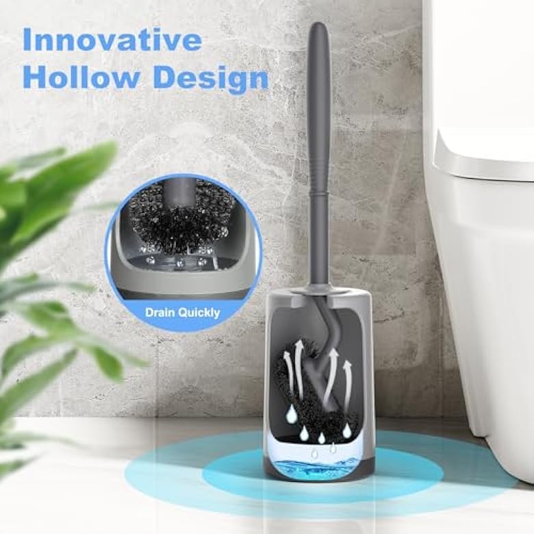 Toilet Bowl Brush Holder Set, Modern Deep Cleaning Bathroom Toilet Scrubber with Caddy for rv - Rim Decorative Accessories Cleaner Brushes for Toilet (GrayGray)