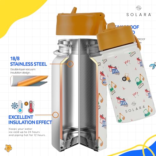 SOLARA Water Bottle for Kids 450ml, Kids Water Bottle, Sipper Bottle for Kids, Thermosteel Kids Bottle, Stainless Steel Water Bottle for Kids, Straw Bottle for Kids, Fruit