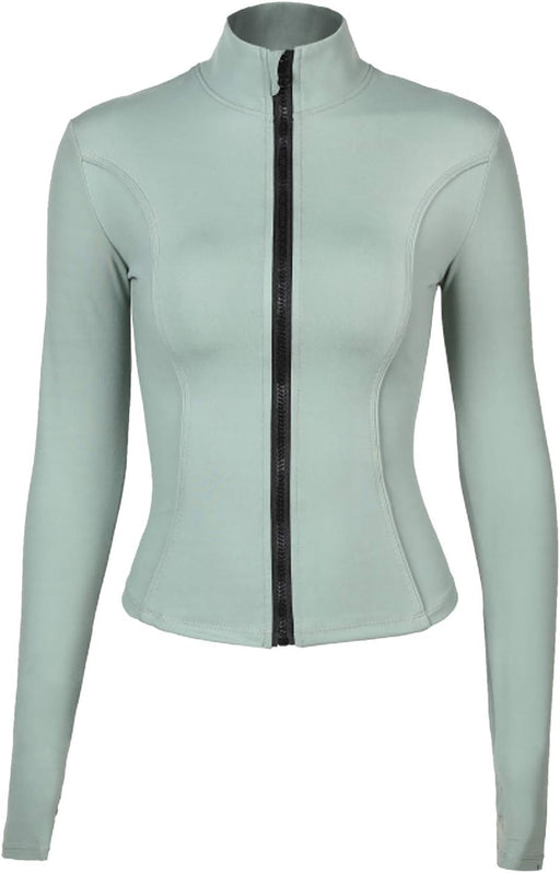 Women's Slim Fit Full Zip Athletic Running Sports Workout Jacket with Pockets - Grey