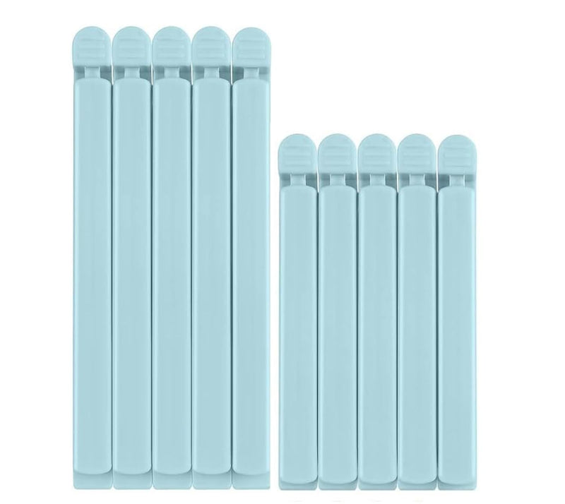 10 Pieces Food Sealing Clips, Clip Closure Bag, Bag Clips for Food Storage, Plastic Food Tongs, Reusable Kitchen Clip in 2 Sizes (Blue)