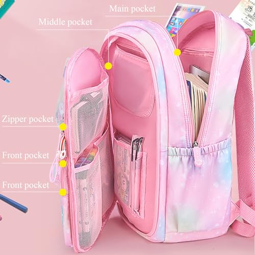 Qiccijoo Girls Backpack for Kids Bookbag Teens Girls Elementary School Bags Cute Student School Backpack Toddler Backpack Lightweight Waterproof Bag for Child(Pink)