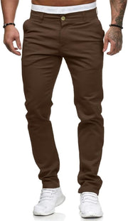 Mens Chinos Slim Fit Stretch Flat-Front Skinny Dress Pants - Brown