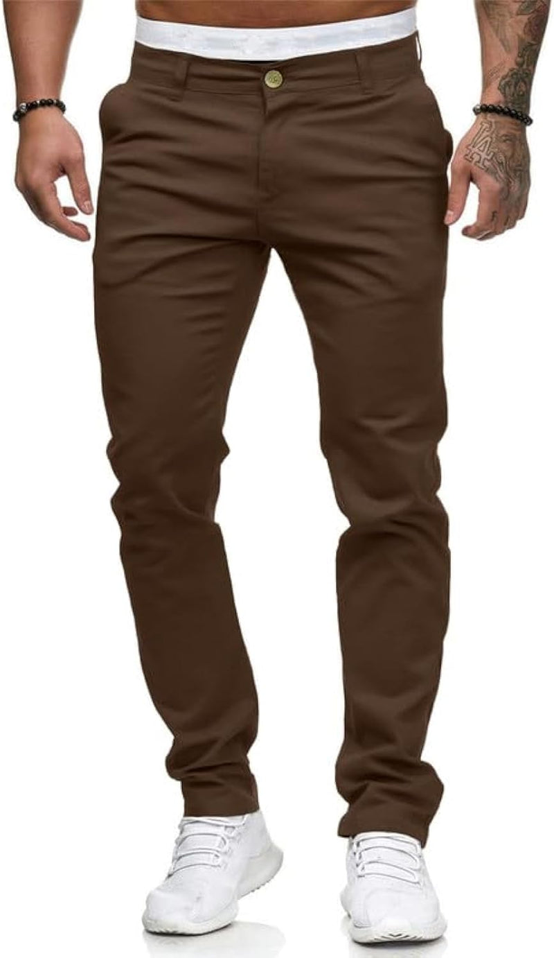 Mens Chinos Slim Fit Stretch Flat-Front Skinny Dress Pants - Brown