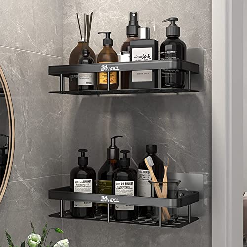 24HOCL Shower Caddy Shelf?Thickened Upgraded Version?, Adhesive Black Bathroom Shower Rack, No Drilling Wall Mounted Shower Organizer, Rustproof Basket for Bathroom, Toilet, Kitchen (2 Pack)