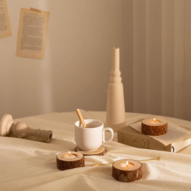 SYOSI Wooden Tea Light Candle Holders, Rustic Wood Votive Candle Holder Set for Wedding Centerpieces for Table, Diwali Halloween Christmas Party Valentine's Day Home Decoration 10 PCS (2.16Wx0.98H)