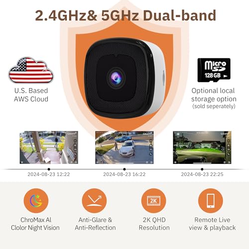 Girafit 3MP 2K Window Camera, 2.4GHz 5GHz WiFi Cameras for Home Security, 2 Pack with ChroMax Al Color Night Vision, Person and Motion Detection, 24/7 Recording,