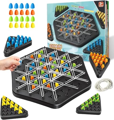 Moonmen Chain Triangle Chess, 2 to 4 Players Desktop Puzzle Interactive Game for Kids, Rubber Band Board Game for Family Fun and Strategy Play