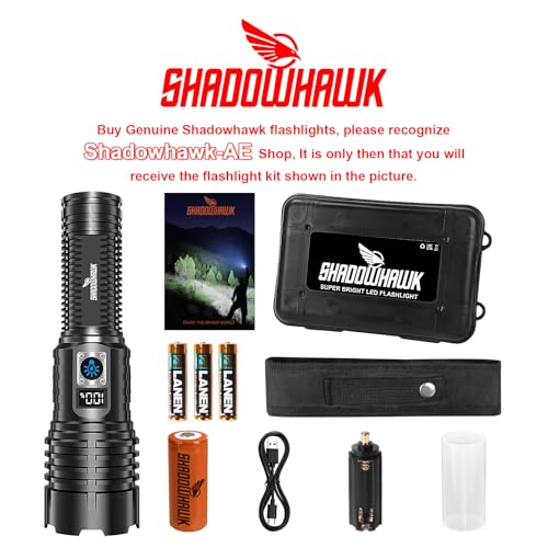 Shadowhawk Flashlight Rechargeable Torch Light, 20000 Lumens Flash Light Led flashlights Tactical, XHM77.2 Led Torch Light High Power, USB Handheld Powerful Torches for Camping Hiking Emergency
