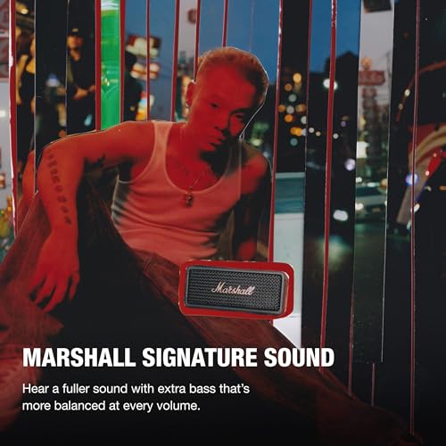 Marshall Emberton III Portable Bluetooth Speaker - Water Resistant Wireless Speaker Portable Speaker with 32+ Hours of Playtime - Black and Brass