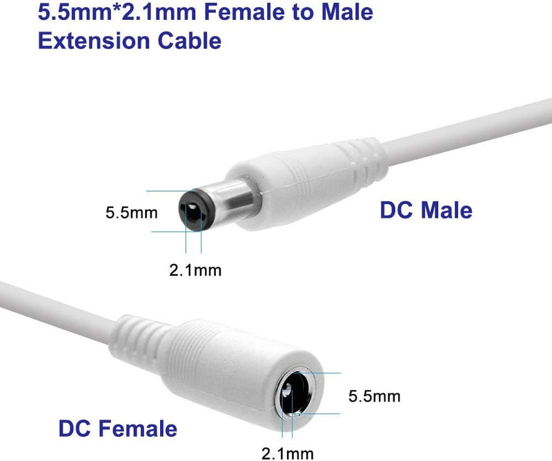 DC Extension Cable 2 Pack 10FT/3M 2.1mm x 5.5mm Male to Female DC Extension cord for Power Adapter, EZVIZ, WANSVIEW, Sricam, Dericam, CCTV Security WiFi IP Camera, Bird Box Camera, LED Strip Light