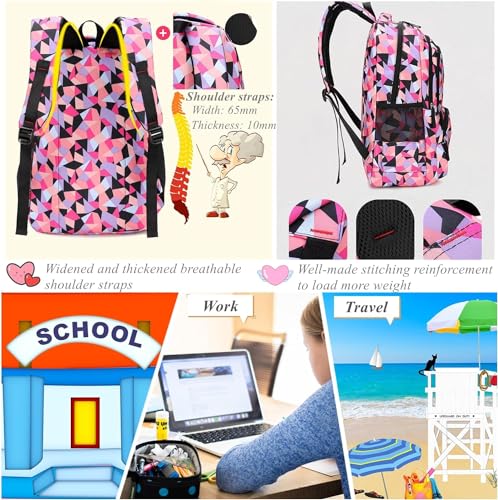 School Backpack for Girls, Teenage Laptop Bags Backpack and Lunch-Bag Set for Girls-Boys School Elementary Bookbags, 3Pcs Primary School Bag Backpack with Lunch Kit