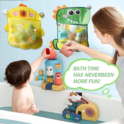 Azonee Mesh Bath Toy Organizer Duck Dinosaur Extra Bath Toy Storage Net 8 Strong Hooks Cute Bathtub Toy Organizer and Bath Shower Caddy Solution for Kids & Bath Toys for Toddlers 2PCS