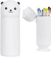 ECOSEAO 2 in 1 Soft Silicone School Pencil Case, Bear Silicone Case, Zipper Closure, for Children Students Adults, White, White - White