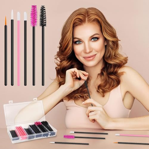 KASTWAVE 250 PCS Disposable Makeup Applicators Tools Kit, Makeup Artist Must Haves 50 Disposable Eyeliner Brushes 100 Mascara Wands 100 Lipstick Applicators for Christmas Gifts Mother's Day Gifts