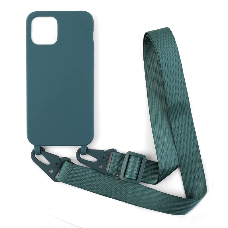 PuYu Zhe Crossbody Case for iPhone 11 Pro - Silicone Soft Matte, TPU Shell, Adjustable Neck Cord Strap, Shockproof, Lanyard Case - Dark Green