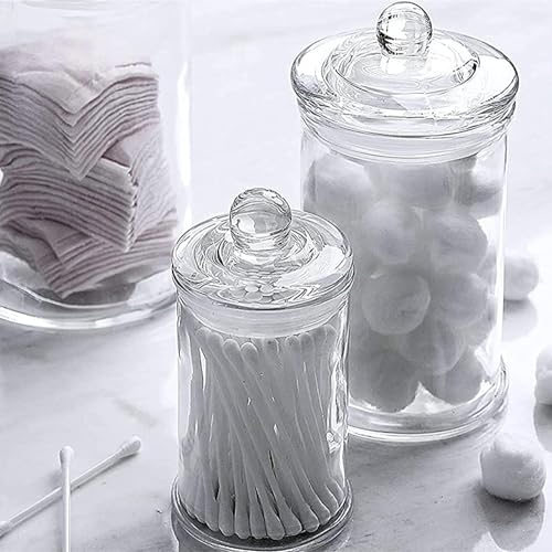 Whole Housewares | Set of 3 Bathroom Canisters - Storage Container Jars - Premium Glass Apothecary Jars with Lids - Small Glass Jars for Kitchen or Bathroom Storage - Decorative Crystal Containers