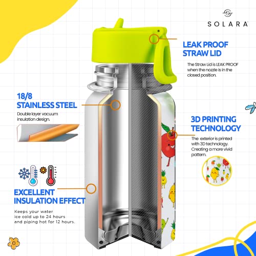 SOLARA Water Bottle for Kids 450ml, Kids Water Bottle, Sipper Bottle for Kids, Thermosteel Kids Bottle, Stainless Steel Water Bottle for Kids, Straw Bottle for Kids, Fruit