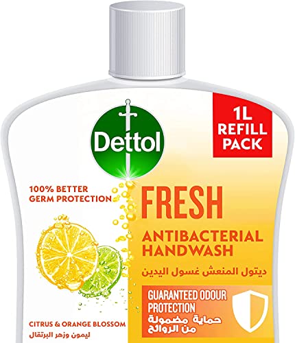 Dettol Fresh Liquid Handwash Pump, Citrus & Orange Blossom Scent, 1L x 2