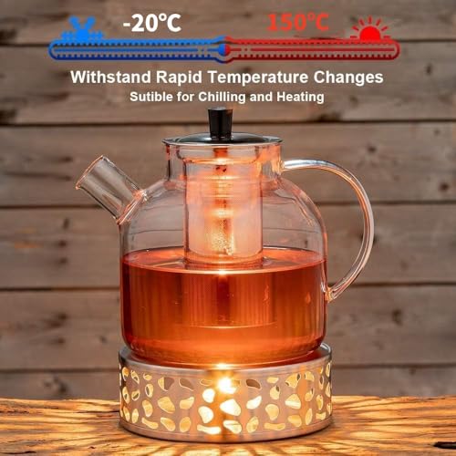 ORCHID MÂ® 1500ml(50oz) Large Round Glass Teapot with Removable, Borosilicate Heat Resistant Stovetop Safe Glass Tea Kettle Blooming for herbal tea,scented tea Stainless Steel Infuser Strainer