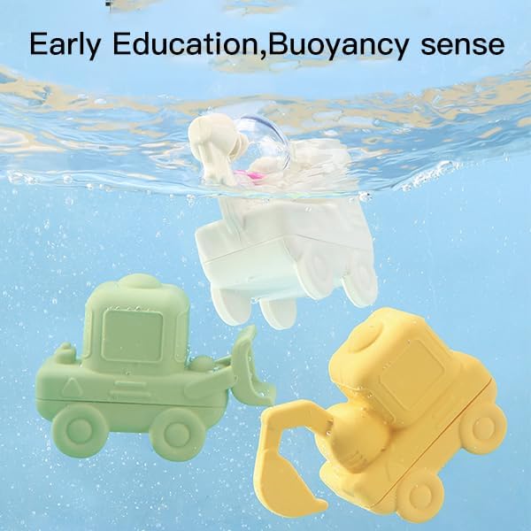 Baby Bath Toys,4 Pack Toddler Cars Truck Bathtub Toys,Silicone Baby Toys,Soft Squeezable Float on Water, Basket Stuffers for Boys Girls