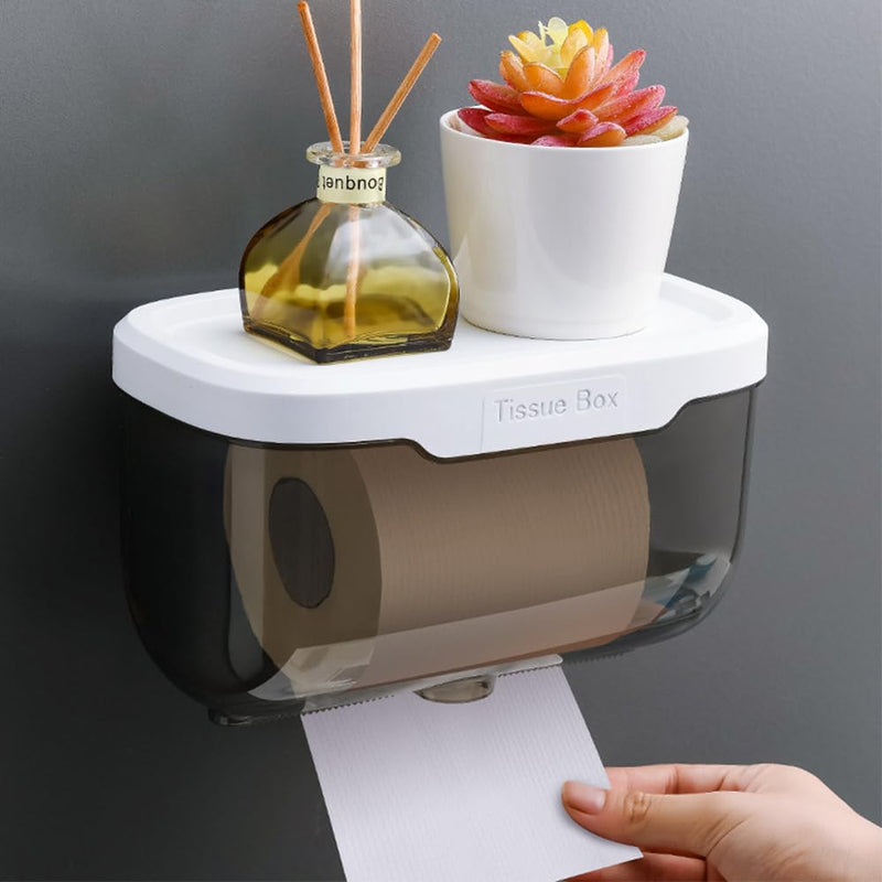 Toilet Paper Holder Wall Mount,Wall Mounted Tissue Box, Waterproof Paper Holder Bathroom Roll Holder, Bathroom, Kitchen（black）