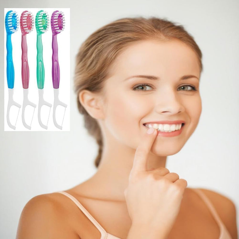 10 Pcs 5 in 1 Disposable Toothbrushes, Mini Travel Toothbrushes with Toothpaste Tongue Scraper Floss and Toothpick, On the Go Toothbrush Disposable with 4 Flavors and Case (Random color