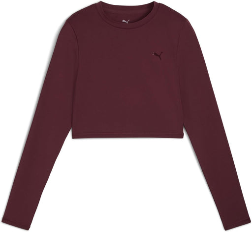 womens W PUMA SHAPE CROPPED LS Ruby Shimmer Crop Top - Ruby Shimmer