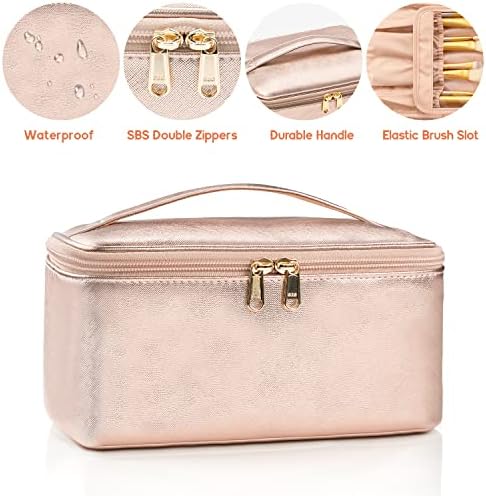 OCHEAL Makeup Bag, Portable Cosmetic Bag, Large Capacity Travel Makeup Case Organizer, Black Makeup Bags For Women Toiletry Bag for Girls Traveling With Handle and Divider