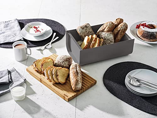 Alessi Mattina BG03 DG - Design Bread Box, in Colored Steel with Epoxy Resin with Bamboo Wood Cutting Board,Grey Dark