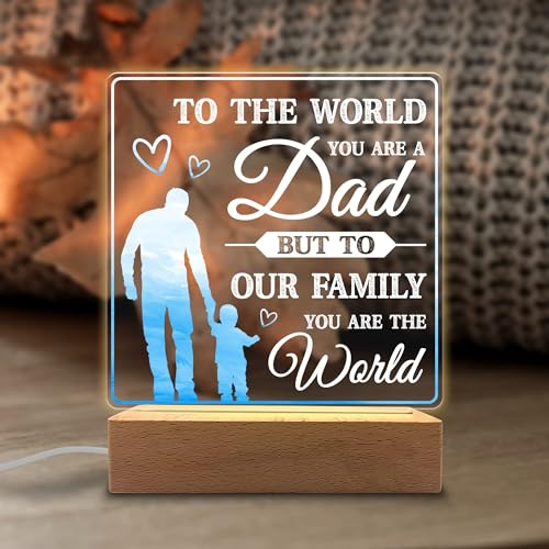 MAKINGTEC Acrylic Night Light for Dad's Room Decoration - 'You are the World' Night Light Gift for Dad on Father's Day, Christmas, and Birthday from Son and Daughter