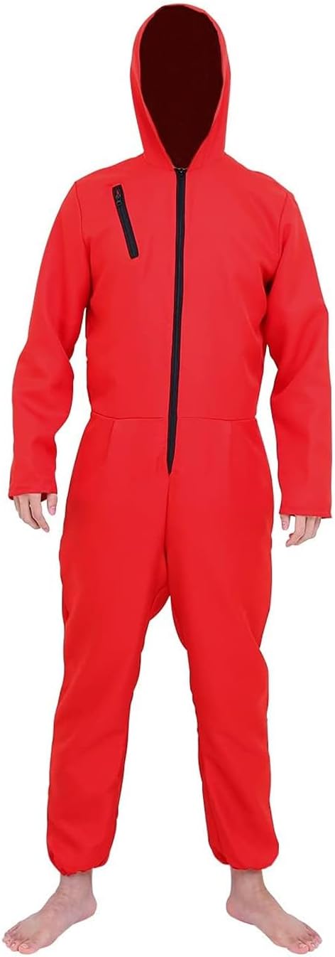 Money Heist Costume Red Jumpsuit with Salvador Dali Mask and Gloves Unisex Halloween Cosplay Outfit for Men Women Carnival Book Day Fancy Dress Full Set TV Show