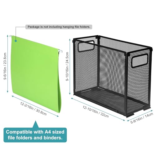 Azonee File Folders Organizer, Hanging Metal File Holder for Desk, Office Documents Magazine Storage Box, Mesh Foldable Filing Basket Desktop Accessories Rack (Small, 1 PCS, Black)