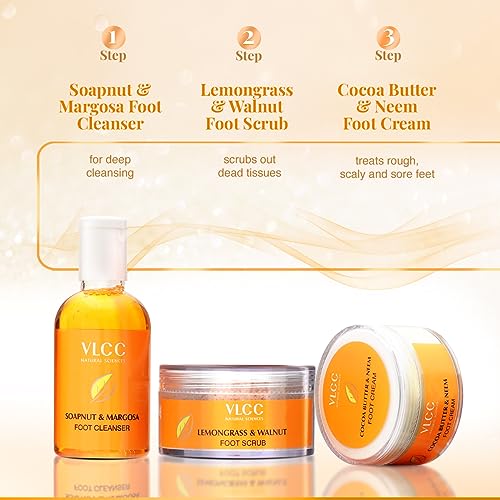VLCC Pedi Glow Foot Care Kit - 100g + 200ml | Keeps Your Feet Clear, Soft, and Smooth | A Combo of Foot Cream, Foot Scrub, Foot Cleanser, and Foot Spray.