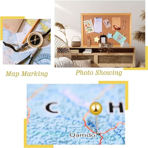 ZELLYA 310 Pcs Push Pins Set, Thumb Tacks Decorative Push Pins Map Head Pin for Cork Board with Push Pin Hook Pushpin Clip, 5 Style Office Accessories for Cork Board Map Office (Gold)