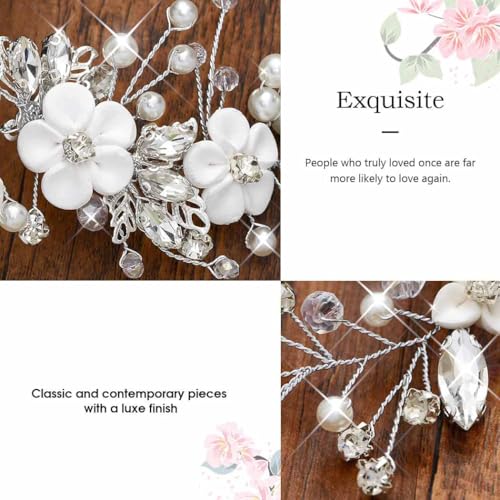 Vakkery Flower Wedding Hair Vine Silver Bride Headband Crystal Bridal Hair Accessories for Women and Girls